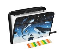 Fantasy Whale Dark Blue 13 Pocket Expanding File Folder with Labels A4 Document Organizer with Zipper
