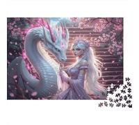 Fantasy White Dragon Jigsaw Puzzle for Adults 1000 Piece Jigsaw Puzzle Sakura Scene Puzzle Game for Family Stress Relief Focus Gift 70x50cm/1000pcs