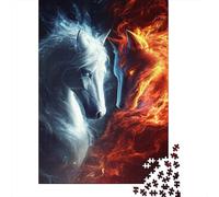 Fantasy White Horse Jigsaw Puzzle 1000 Piece Jigsaw Puzzle Paper for Adults Fire Fox Element Focus Relax 38x26cm/1000pcs