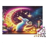 Fantasy White Rabbit 1000 Piece Jigsaw Puzzle Paper for Adults Night Moonlight Scene Puzzle Game for Family Relaxing Focus Home Decoration Gift 38x26cm/1000pcs