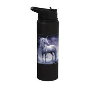 Fantasy White Unicorn Standing in the Snowy Forest Stainless Steel Insulated Water Bottle