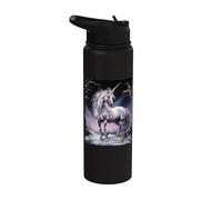 Fantasy White Unicorn Standing in the Snowy Forest Stainless Steel Insulated Water Bottle