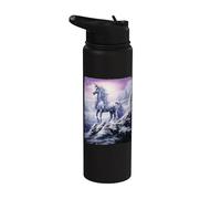 Fantasy White Unicorn Standing on the Snowy Hill Stainless Steel Insulated Water Bottle