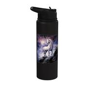 Fantasy White Unicorn Standing on the Snowy Mountain Stainless Steel Insulated Water Bottle