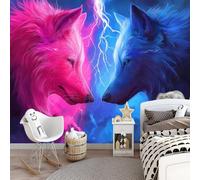 Fantasy Wild Animal Lightning Neon Wolf Photo Wallpaper - 150 x 105 cm Non-Woven Premium Print Wall Mural, Large Feature Wall Decoration for Living Room Bedroom Office Dining Room Kid's Room
