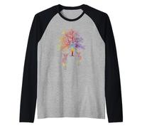 Fantasy Wildlife Forest Tree Woman with Deer in Gradient Fun Raglan Baseball Tee