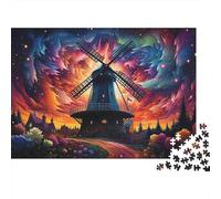 Fantasy Windmill Scene Colourful Windmill Sunset Scene 1000 Pieces Puzzle for Adults Unique Classic Educational Games 52x38cm/1000pcs