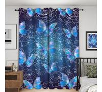 Fantasy Window Drapes, Witchy Galaxy Illusion Purple Butterfly Abstract Rose Floral Printed Window Curtain Panels, Thermal Grommets Boho Home Decor Curtains for Living Room, W55 x L72 x 2 Panels