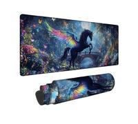 Fantasy Winged Magical Horse Large Gaming Mouse Pad, Colorful Mystical Creature Stitched Edge Mousepad, Rubber Non-Slip Washable Gaming Mouse Pad for Home and Office Computer, Laptop 12x32 Inch