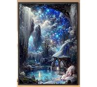 Fantasy Winter Cave Wall Art, LED Light-up Canvas Print, 3D Ice Waterfall Scene, Mystical Forest Landscape