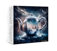 Fantasy Winter Teapot Puzzle for Adults 1000 Piece, Night Forest Snow Scene Jigsaw Puzzle, Nebula Starry Night Landscape Puzzle