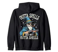 Fantasy Wizard Meme Outta Spells But Not Outta Shells Funny Zip Hoodie