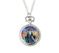 Fantasy Wizard Pocket Watch - Street Art Mage & Spellcaster Design - Epic Quest RPG-Inspired Silver Pendant Watch - Magic Timepiece for Fantasy Fans, Roleplayers & Collectors