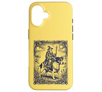 Fantasy Wizard Riding Dog Jack Russel Vintage Engraving Art Case for iPhone 16