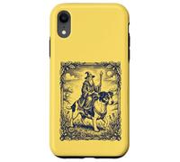 Fantasy Wizard Riding Dog Jack Russel Vintage Engraving Art Case for iPhone XR
