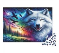 Fantasy Wolf Art Colourful Mystic White Wolf 1000 Pieces Jigsaw Puzzles for Adults Fun Activity for Rainy Days 52x38cm/1000pcs