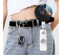 Fantasy Wolf Badge Reels Retractable with Clip and Keychain Funny Cute Badge Clips Id Card Badge Holder for Office Worker Doctor Nurse