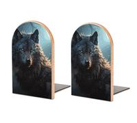 Fantasy Wolf Bookend for Shelves Wooden Book End Sturdy Book Holders Stoppers with Metal Base for Bookshelves Slick Decorative Bookends Stands