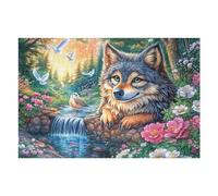 Fantasy Wolf by Waterfall with Birds And Flowers 1000 Piece Count Premium Jigsaw Puzzle For Adults Teens 14+ Concentration Training Indoor Game Family Game Night Creativity Gift Giving 1000 PCS