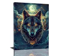 Fantasy Wolf Decor Wall Art - Wolf Wall Decor & Poster - Canvas Print Painting - Framed Artwork for Bathroom, Bedroom & Living Room - 16"x20"