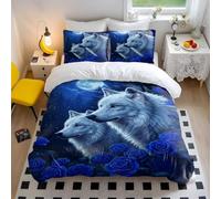 Fantasy Wolf Duvet Cover Gothic Wolf & Roses Print Bedding Set - Soft Microfiber Comforter - Blue Black Bedding (style4,King 240x220cm+65x65cm*2)