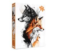 Fantasy Wolf Fox Puzzles for Adults 1000 Pieces, Challenging Moon Wildlife Jigsaw Puzzles, Cool Animal Art Puzzles