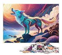 Fantasy Wolf Howling Puzzle for Adults 500 Pieces Wood Puzzles Home Educational Games DIY Toys 500pcs (52x38cm)