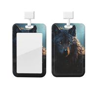 Fantasy Wolf Id Badge Holder Waterproof Plastic Id Card Holder with Lanyard Work Badge Sleeve Name Protector Cover for TeacherWork Office Gifts