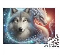 Fantasy Wolf Magic Jigsaw Puzzle for Adults 1000 Piece Jigsaw Puzzle Paper Magic Dragon Art Puzzle Game for Family Relaxation Home Decor Gift 52x38cm/1000pcs