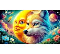 Fantasy-Wolf-Moon-Island Jigsaw Puzzles for Adults: 1000-Piece Recycled Cardboard - Decoration 75x50cm/1000pcs