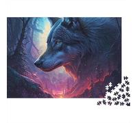 Fantasy Wolf Portrait 1000 Piece Black Wolf Neon Portrait Art Jigsaw Puzzle For Adults Thick Card Board Decompression Puzzle Game Great Gift Idea