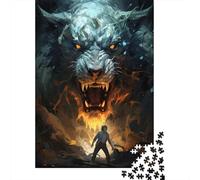 Fantasy Wolf Vs. Human Battle Art Print 1000-Piece Puzzle for Adults, 70x50cm/1000pcs; White Cardboard for Simple Sorting; for An Enjoyable Break at The Table