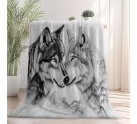 Fantasy Wolves Mountains Hand-Drawn Sherpa Blanket Grey Blankets Printed Fleece Cozy Warm Blanket for Couch Travel Sofa Teens Adult Bedroom Decor Plush Throw Blankets 150 x 200 cm