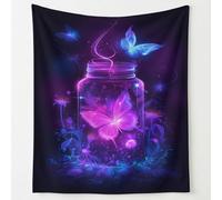 Fantasy Wonderland Print Blanket Throws Dark Glowing Glass Jar Butterfly Throw Blankets Soft Cozy Fleece Plush Flannel Bedding Blanket for Kids Adults Couch Travel 220 x 240 cm Black