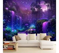Fantasy Wonderland Starry Night Forest Non-Woven Photo Wallpaper Mural Purple 150 x 105 cm - Decorative Wall Mural Poster for Kids Bedroom, Living Room or TV Background Wall Covering