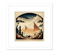 Fantasy Worlds Great Pyramids Egypt Hokusai Japan Style Poster Square Wooden Framed Wall Art Print Picture 8X8 Inch Artery8 White One Size