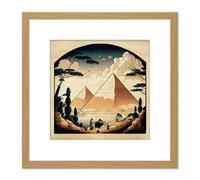 Fantasy Worlds Great Pyramids Egypt Hokusai Japan Style Poster Square Wooden Framed Wall Art Print Picture 8X8 Inch Artery8 Light Oak One Size