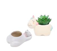 Fantasy Zoo Mini Planters (2-Pack) - Whimsical Arctic Bear & Unicorn Resin Succulents Pots w/Drainage Holes Gifts for Plant Lovers