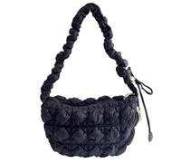 FantasyBear Quilted Small Bag,Adjustable Shoulder Strap Puffer Crescent Crossbody Bags Lightweight Hobo Handbag Puff Purse, Black