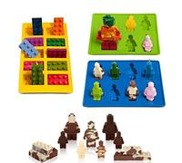FantasyBear Robot and Building Block Molds - Silicone Molds Set for Birthday Cake, Chocolate, Ice Cube and Dessert Jello