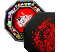Fantasydice- Fire Dragon - Dice Tray - 20CM Octagon with Lid and Dice Staging Area- Holds 5 Sets of Dice(7 / Standard) For All Tabletop RPGs Like D&D, Call of Cthulhu, Shadowrun. (Red Wizard)