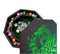 Fantasydice GREEN Fire Dragon - Dice Tray - 20CM Octagon with Lid and Dice Staging Area- Holds 5 Sets of Dice(7 / Standard) For All Tabletop RPGs Like D&D, Call of Cthulhu, Shadowrun.
