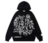 FantasyGears Mens Hoodies Y2k Oversized Graphic Hoodie Harajuku Vintage Jacket Hooded Pullover Sweatshirt For Women, Black, XXL