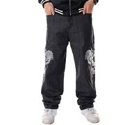 FantasyGears Y2k Baggy Jeans for Men Grunge Vintage Relaxed Fit Skateboard Jeans Loose Embroidery Hip Hop Dance Denim Pants, F#black, 34