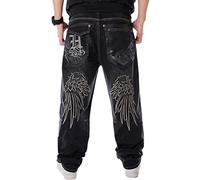 FantasyGears Y2k Baggy Jeans for Men Grunge Vintage Relaxed Fit Skateboard Jeans Loose Embroidery Hip Hop Dance Denim Pants, E#Black, 38