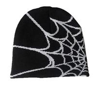 FantasyGears y2k Hat Goth Graphic Spider Web Beanie Grunge Winter Warm Knitted Beanies Men Women Casual Skullies, Spiderweb-black, One Size