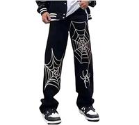 FantasyGears Y2k Jeans Men Grunge Baggy Hip Hop Pants Straight Leg Graphic Denim Joggers Loose Goth Trousers Streetwear, Spider Web-black, 3X-Large