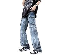 FantasyGears Y2k Jeans Men Grunge Baggy Hip Hop Pants Straight Leg Graphic Denim Joggers Loose Goth Trousers Streetwear, Cargo-blue, Medium