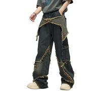 FantasyGears Y2k Jeans Men Grunge Hip Hop Baggy Pants Straight Leg Graphic Denim Joggers Loose Goth Trousers Streetwear, P#star, Small