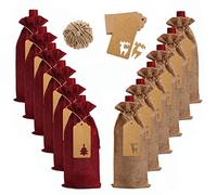 Fantasyon 12 Pcs Burlap Wine Gift Bags, Natural Jute Wine Bottles Gift Bags with Drawstring Tags for Wedding Christmas Party